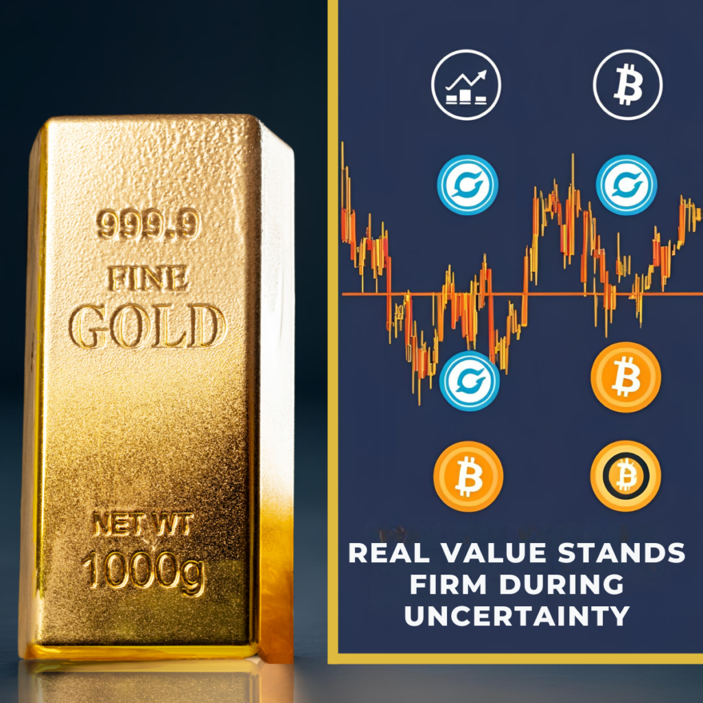 Comparison of physical gold and digital assets reinforcing why to buy gold during uncertainty.