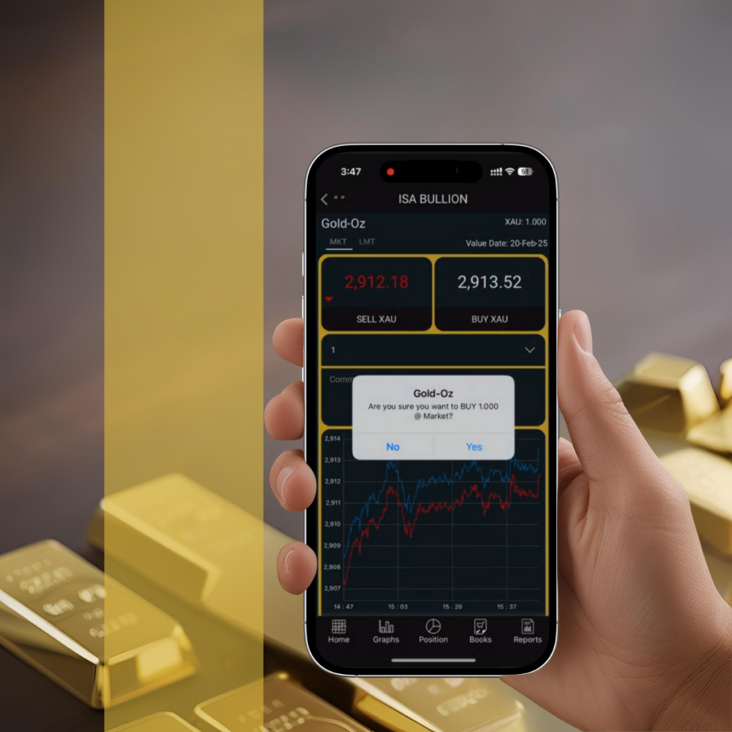 “Mobile trading screen showing tools used in the ISA Bullion platform, essential for following expert Tips to sell gold”