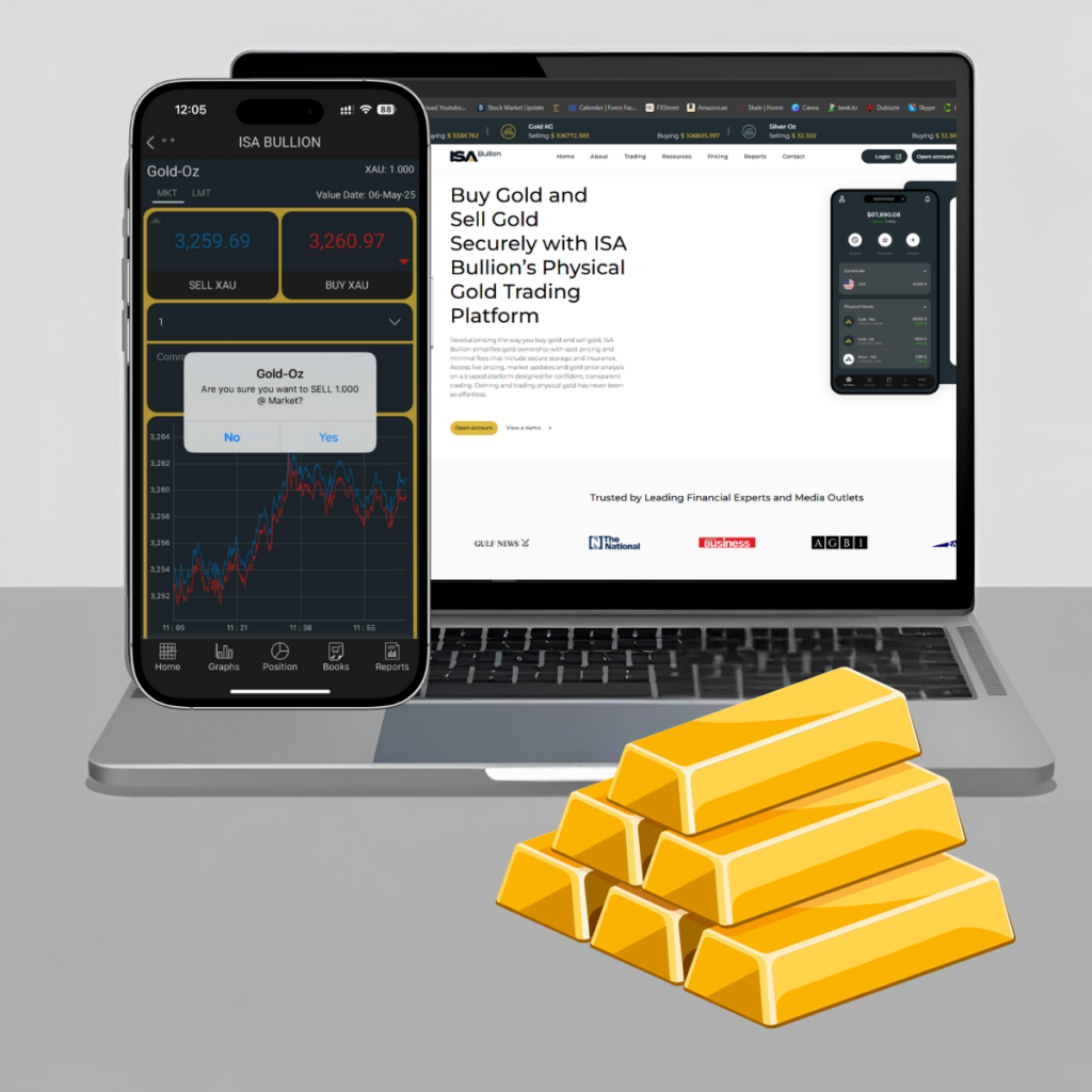 Illustration showing ISA Bullion digital platform for the safest way to sell gold online in 2025