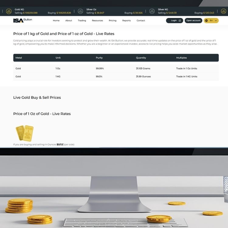 Dashboard displaying live prices and secure compliance tools for gold trading online