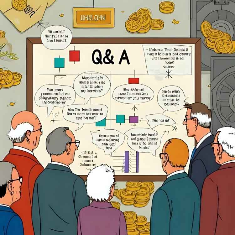 Retirement-focused FAQs illustration showing older investors discussing how to start investing in gold