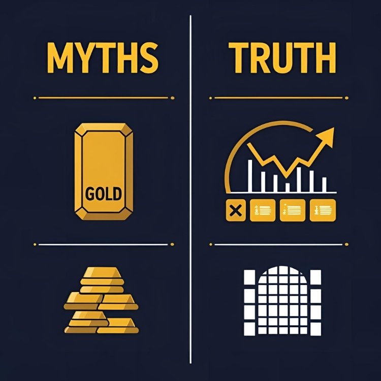 Visual myth-busting graphic comparing misconceptions and facts about investing in gold for retirement