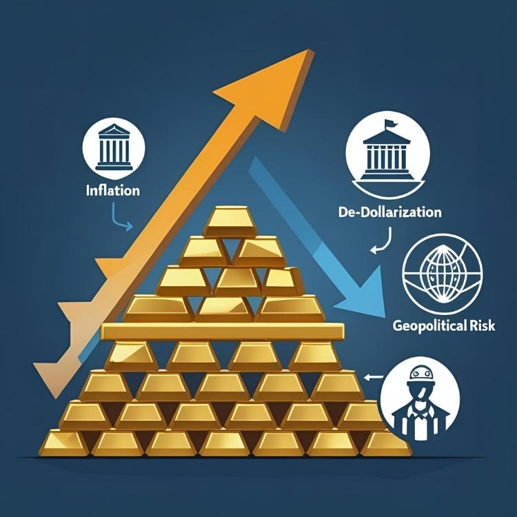 Infographic illustrating why central banks are buying gold in 2025, with rising demand affecting buying gold online