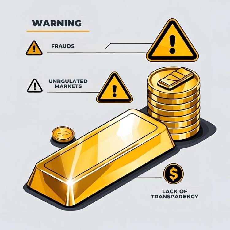 Visual showing risks of peer-to-peer live gold trading, like fraud and price manipulation