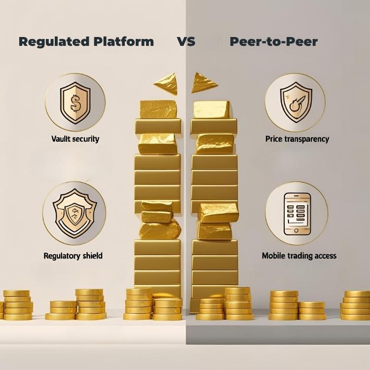 Infographic comparing regulated platform with peer-to-peer live gold trading options